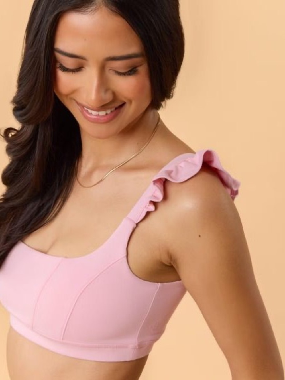 Blogilates Women's Ruffle Corset Sports Bra, XL Light Pink NWT